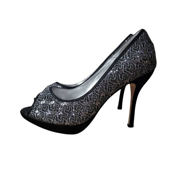 Caparros Black & Silver Glitter Peep-Toe Heels Mercury Glitz - Picture 4 of 11